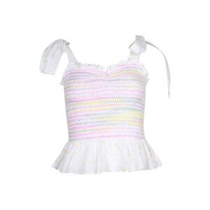 LOVESHACKFANCY Bucky Shirred Top in White Cotton